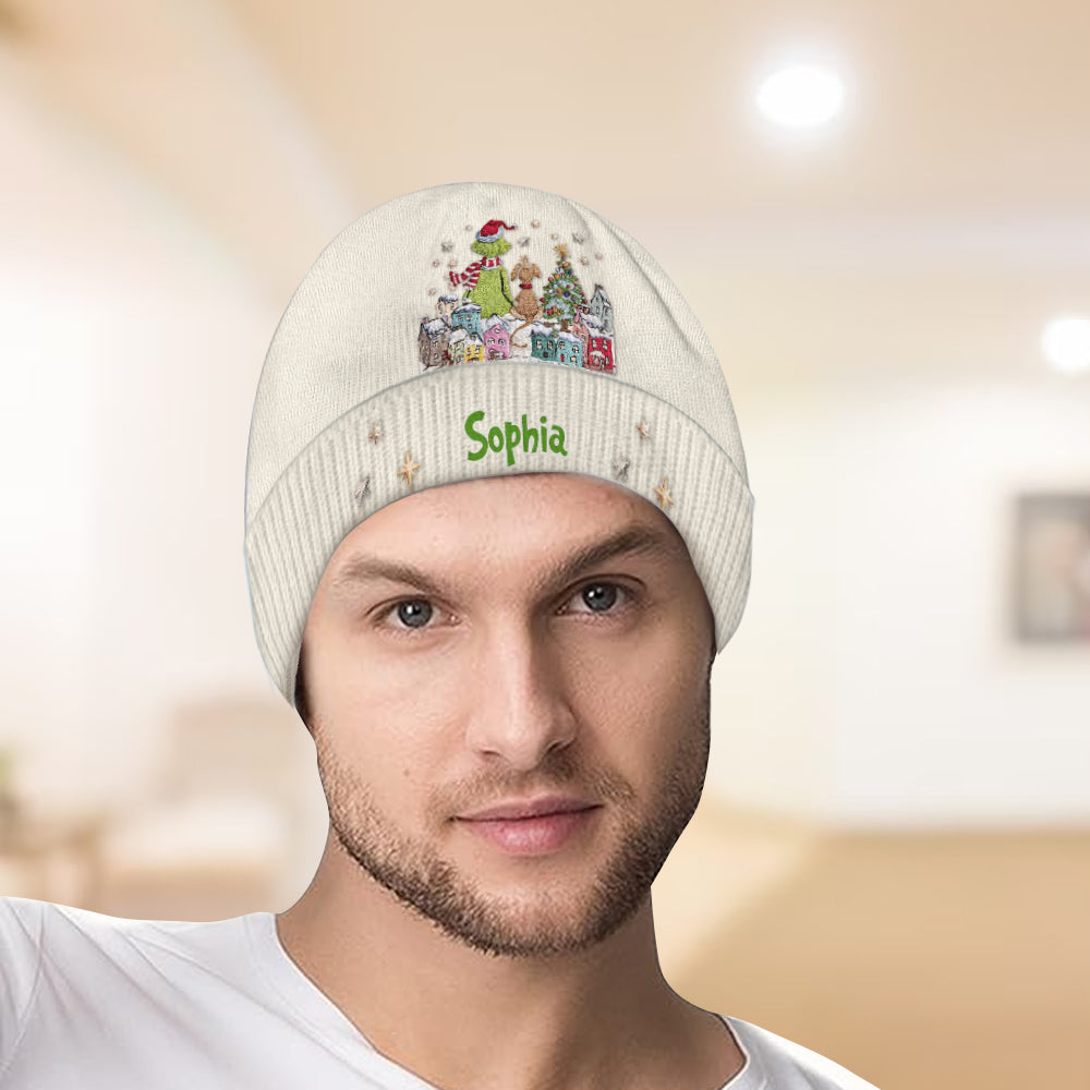 Personalized Grinchmas Beanie Hat Custom Name Holiday Gift Beanie Hat GradoCreations