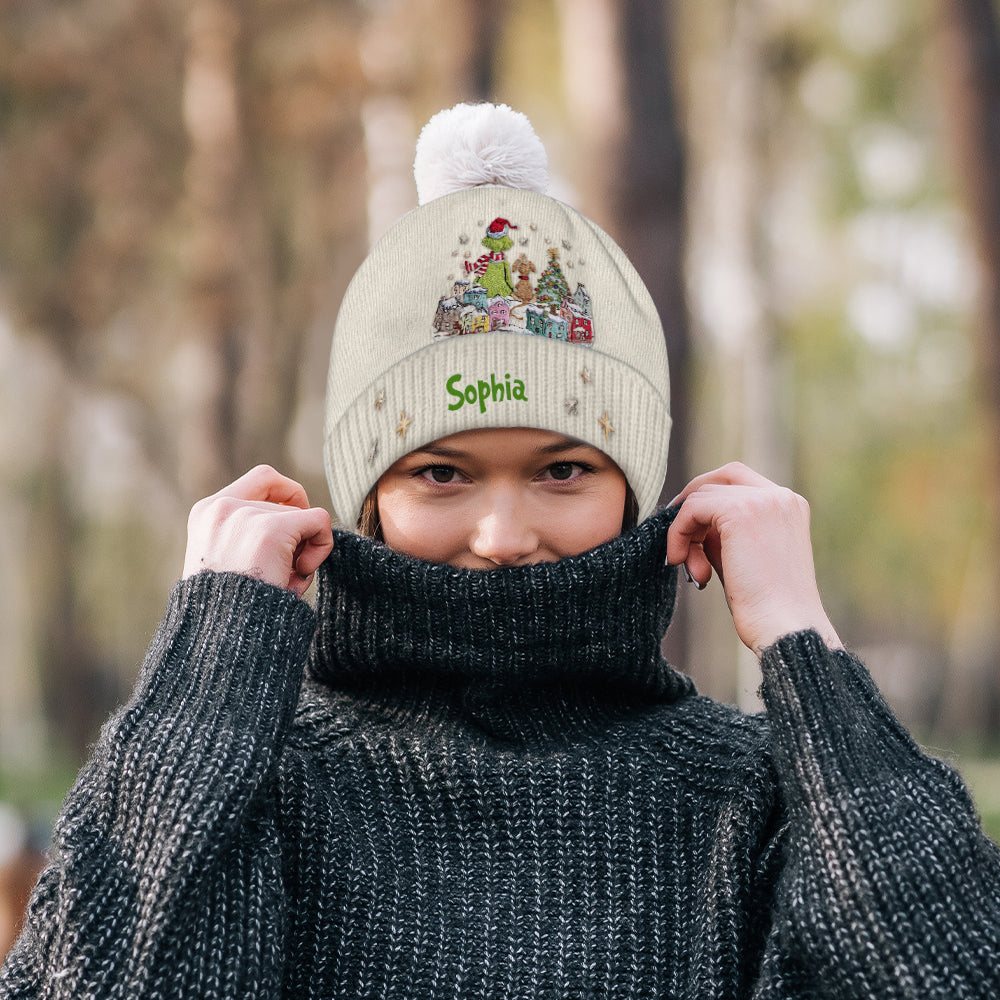 Personalized Grinchmas Beanie Hat Custom Name Holiday Gift Beanie Hat GradoCreations