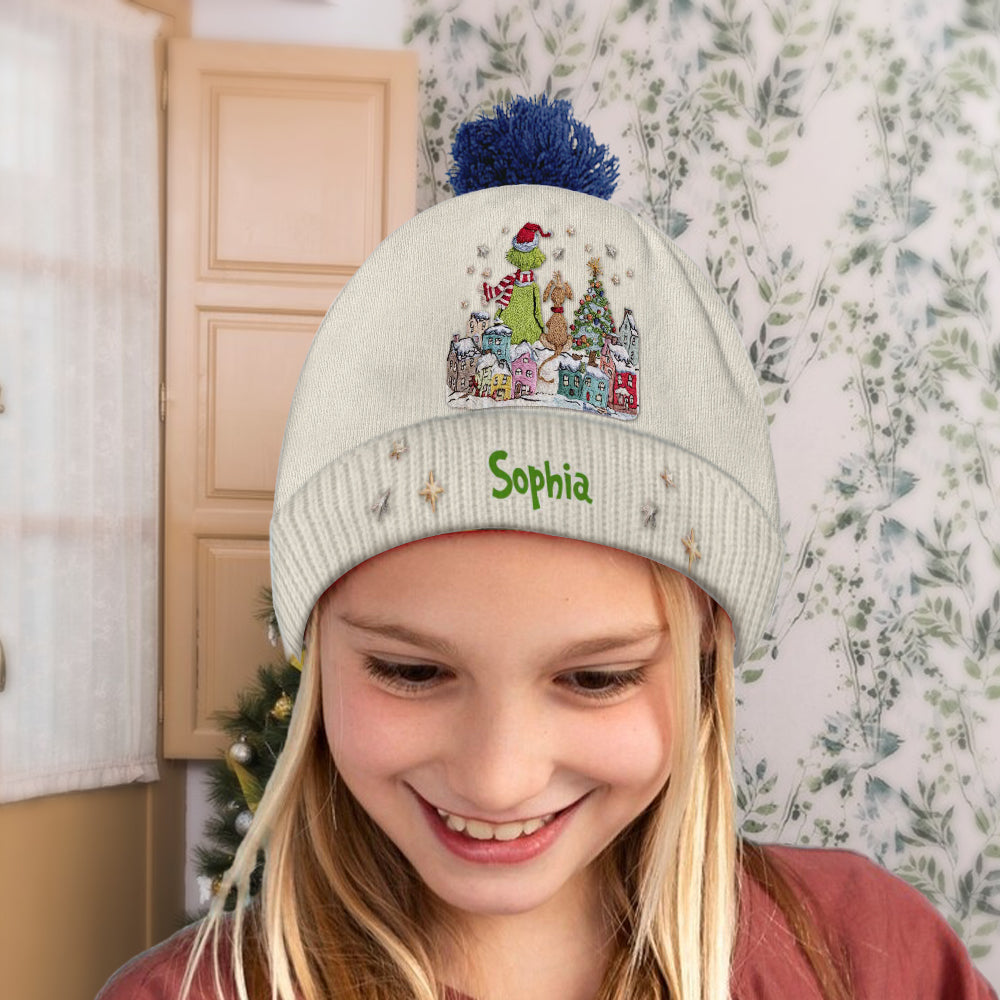Personalized Grinchmas Beanie Hat Custom Name Holiday Gift Beanie Hat GradoCreations