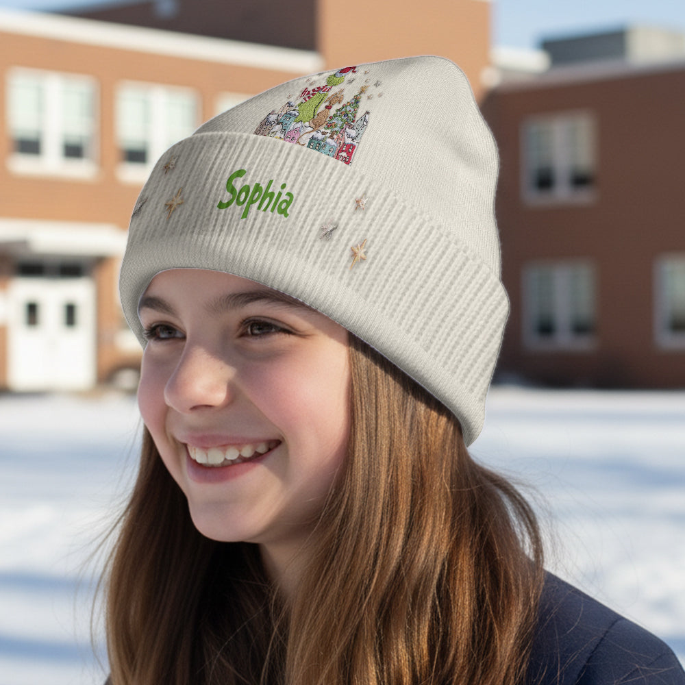 Personalized Grinchmas Beanie Hat Custom Name Holiday Gift Beanie Hat GradoCreations