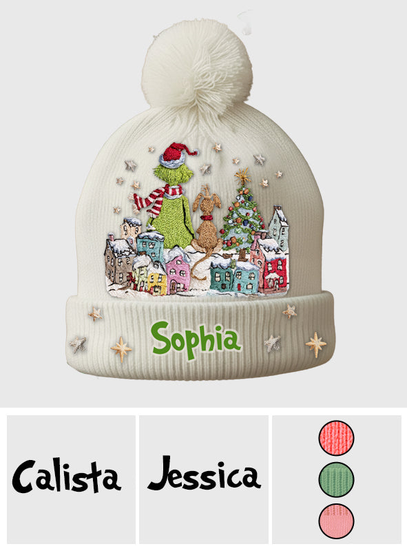 Personalized Grinchmas Beanie Hat Custom Name Holiday Gift Beanie Hat GradoCreations