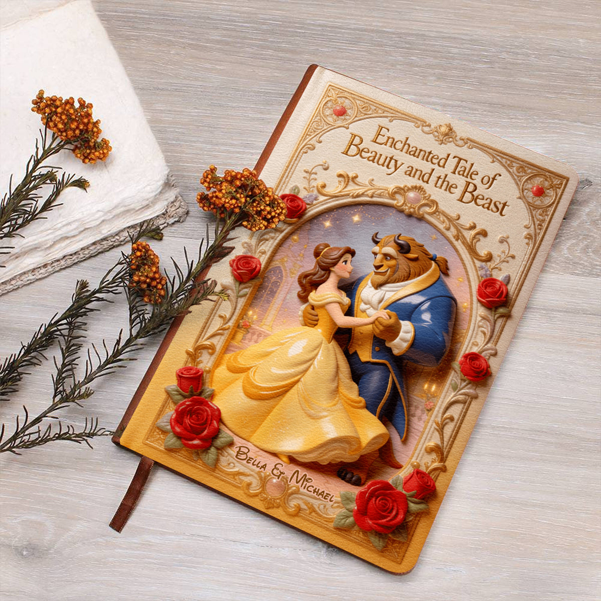 Personalized Beauty and the Beast Leather Journal Custom Gift Leather Journal GradoCreations