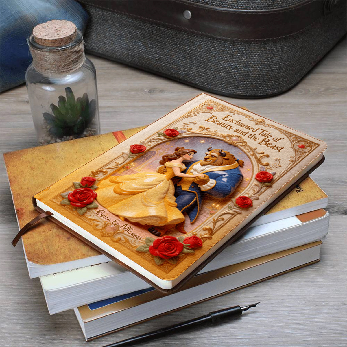 Personalized Beauty and the Beast Leather Journal Custom Gift Leather Journal GradoCreations