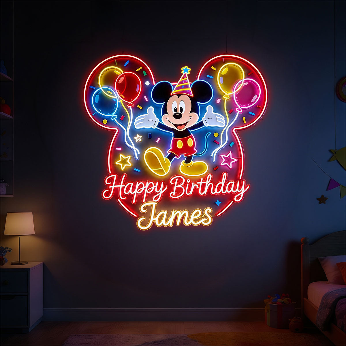 Personalized Mickey Mouse Birthday Neon LED Sign Custom Name Gift Neon LED Light Sign GradoCreations