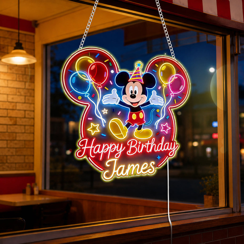 Personalized Mickey Mouse Birthday Neon LED Sign Custom Name Gift Neon LED Light Sign GradoCreations