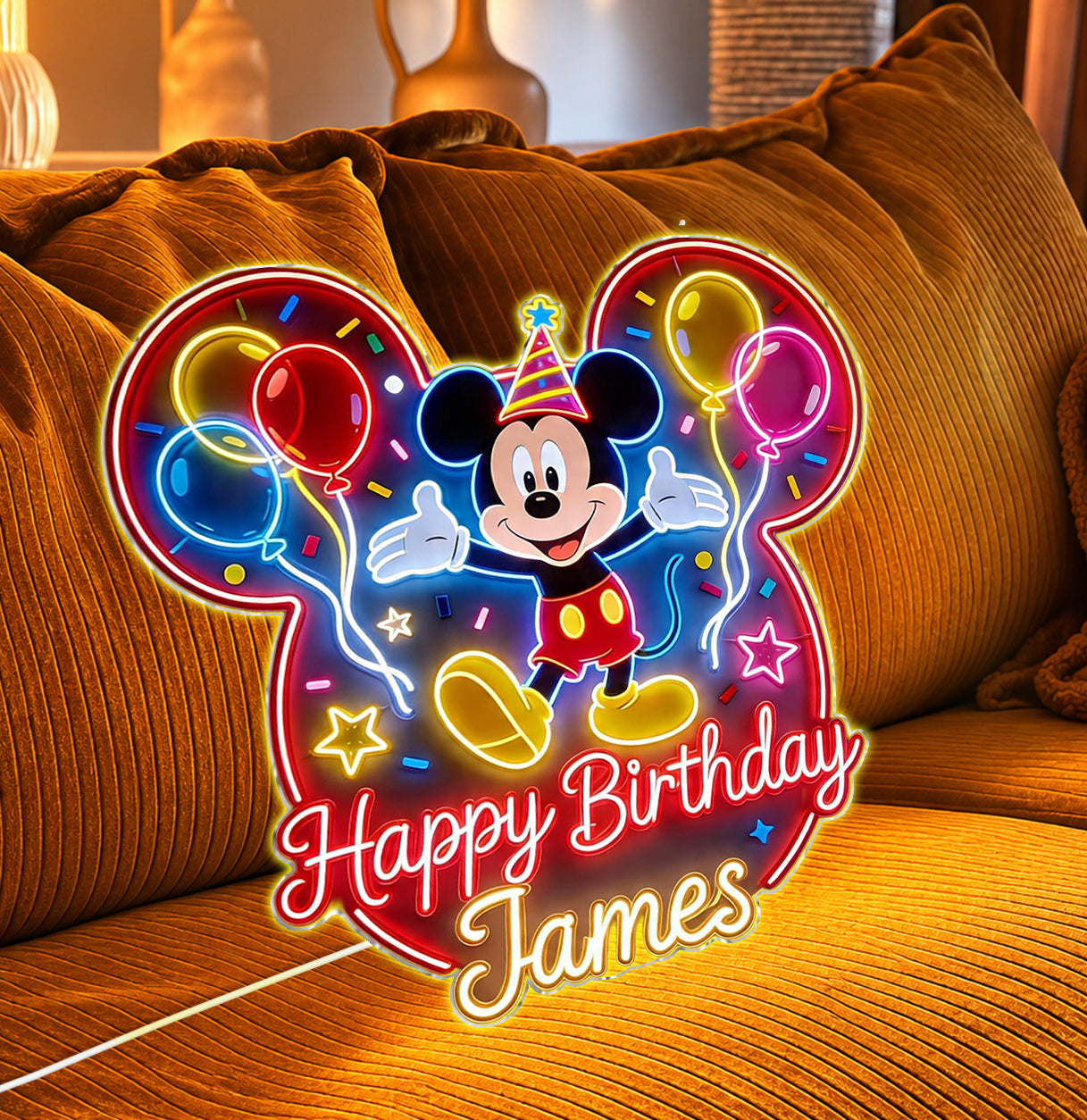 Personalized Mickey Mouse Birthday Neon LED Sign Custom Name Gift Neon LED Light Sign GradoCreations