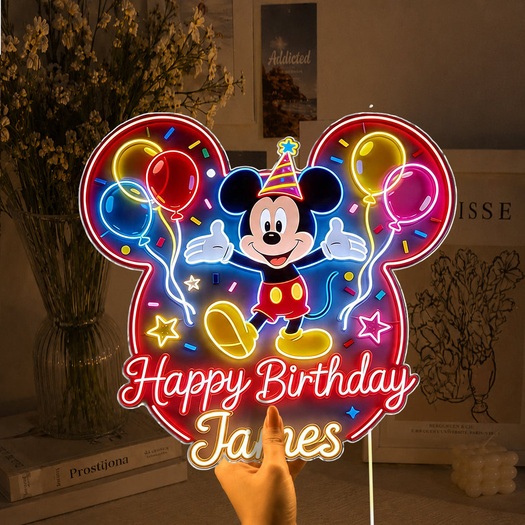 Personalized Mickey Mouse Birthday Neon LED Sign Custom Name Gift Neon LED Light Sign GradoCreations