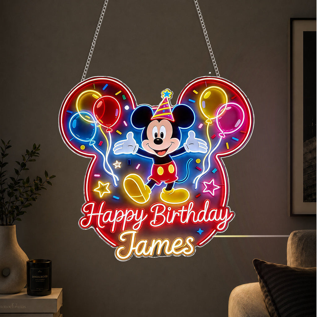 Personalized Mickey Mouse Birthday Neon LED Sign Custom Name Gift Neon LED Light Sign GradoCreations