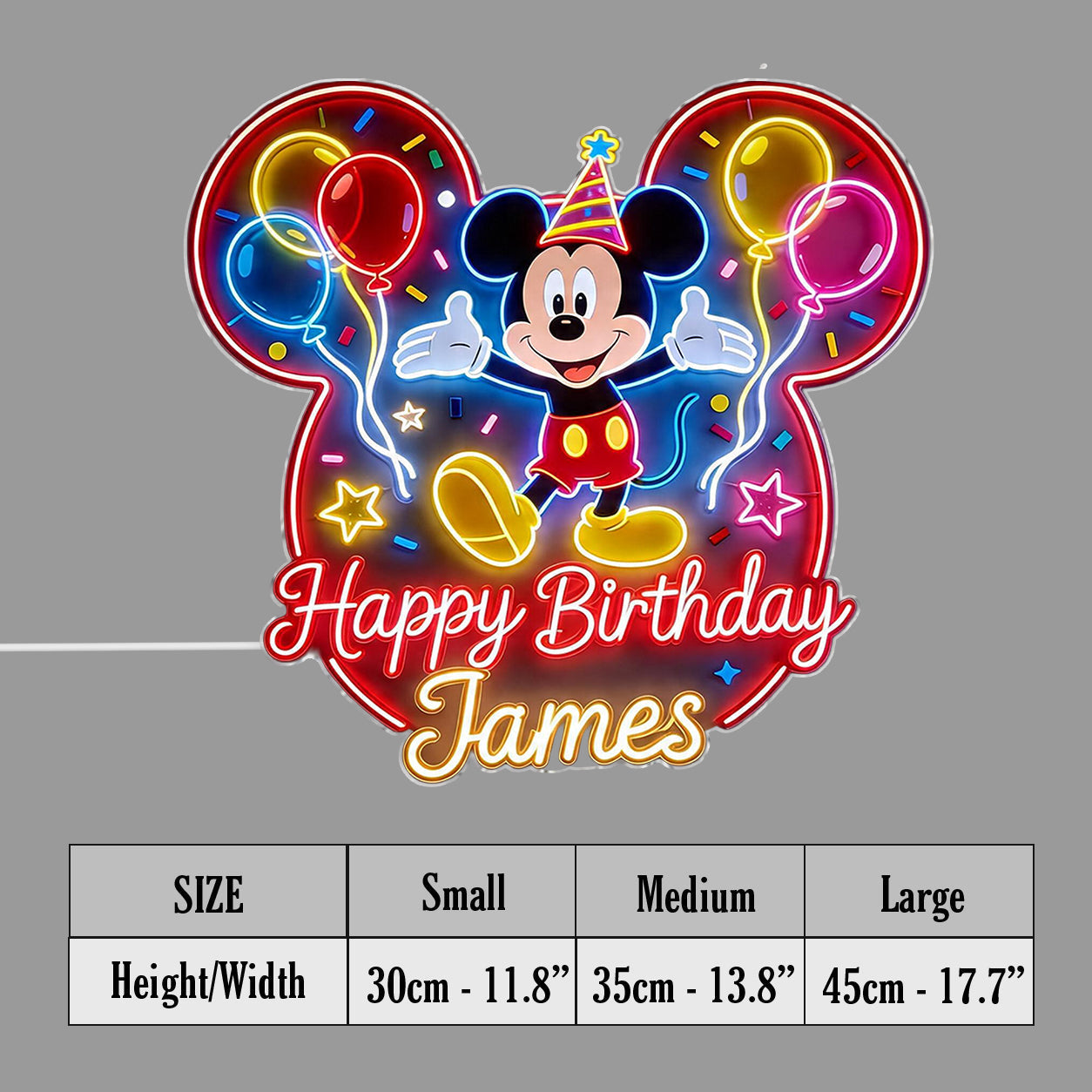 Personalized Mickey Mouse Birthday Neon LED Sign Custom Name Gift Neon LED Light Sign GradoCreations