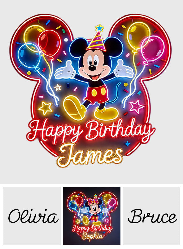 Personalized Mickey Mouse Birthday Neon LED Sign Custom Name Gift Neon LED Light Sign GradoCreations