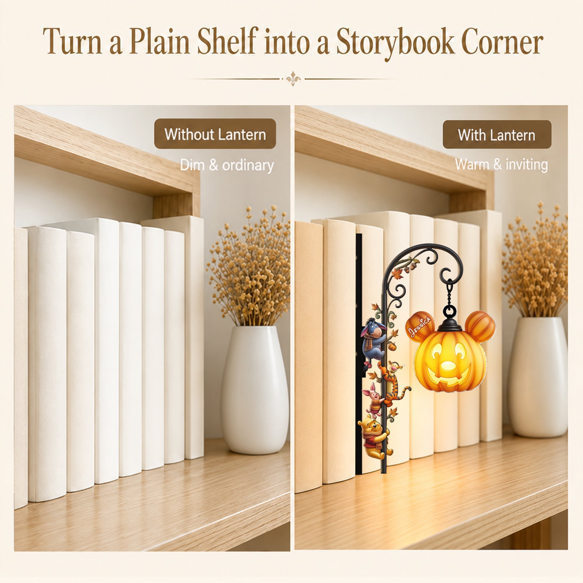 Personalized 3D Bookshelf Lamp Custom Name Yellow Bear Decor Bookshelf Lamp GradoCreations