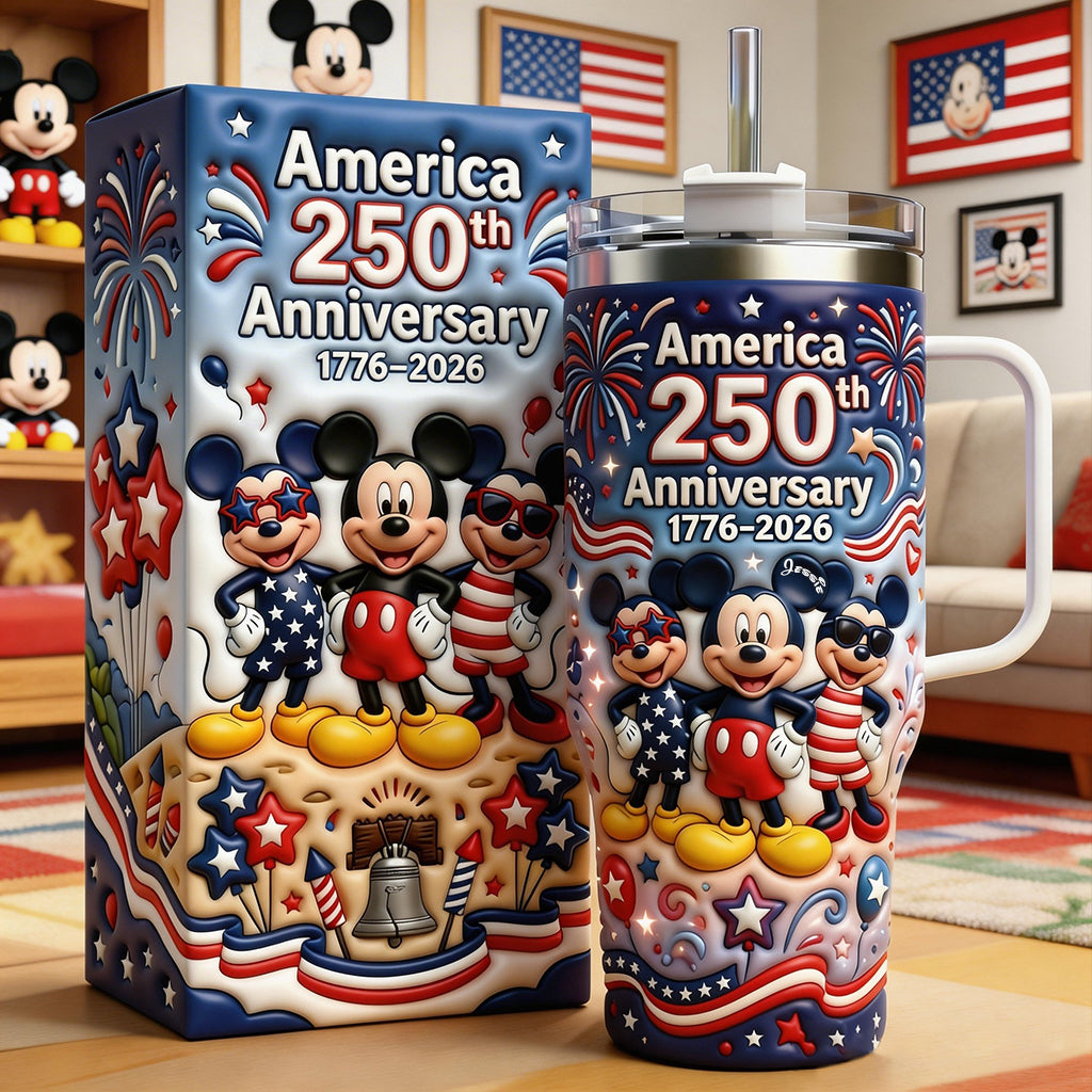 Personalized 250th Anniversary Mickey Mouse Tumbler with Handle Tumbler With Handle GradoCreations