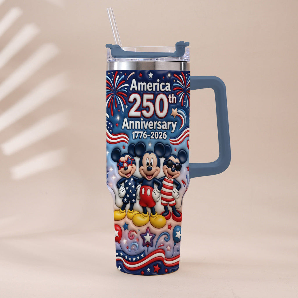 Personalized 250th Anniversary Mickey Mouse Tumbler with Handle Tumbler With Handle GradoCreations