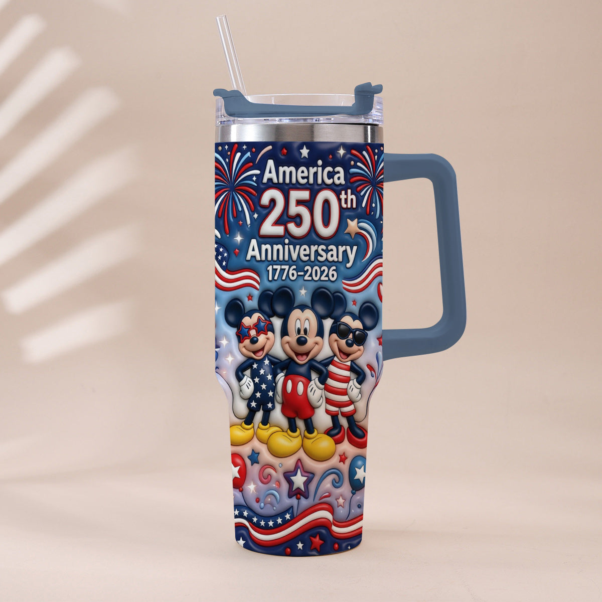 Personalized 250th Anniversary Mickey Mouse Tumbler with Handle Tumbler With Handle GradoCreations