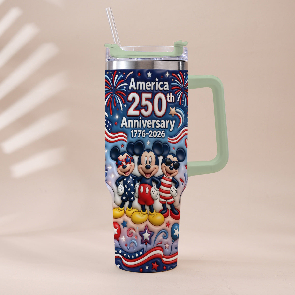 Personalized 250th Anniversary Mickey Mouse Tumbler with Handle Tumbler With Handle GradoCreations