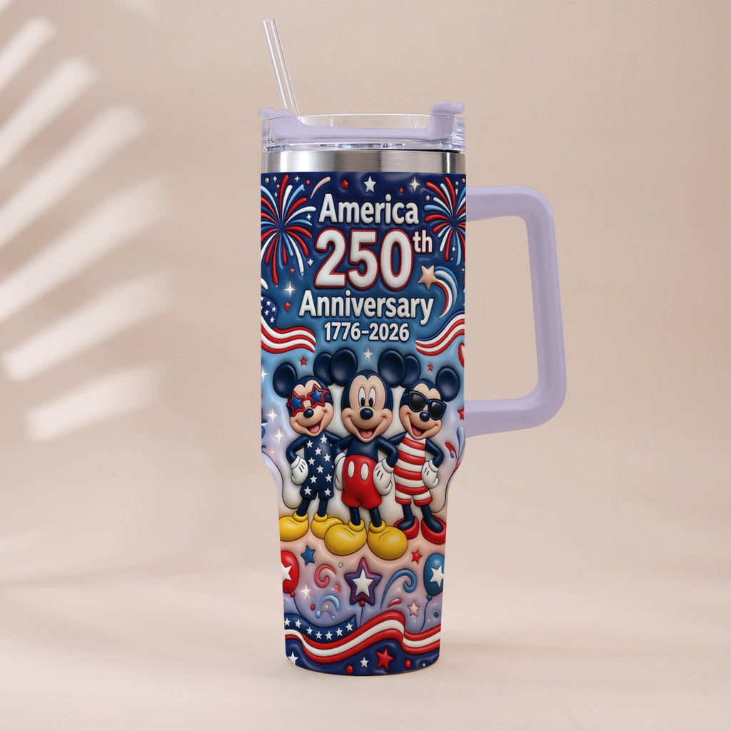 Personalized 250th Anniversary Mickey Mouse Tumbler with Handle Tumbler With Handle GradoCreations