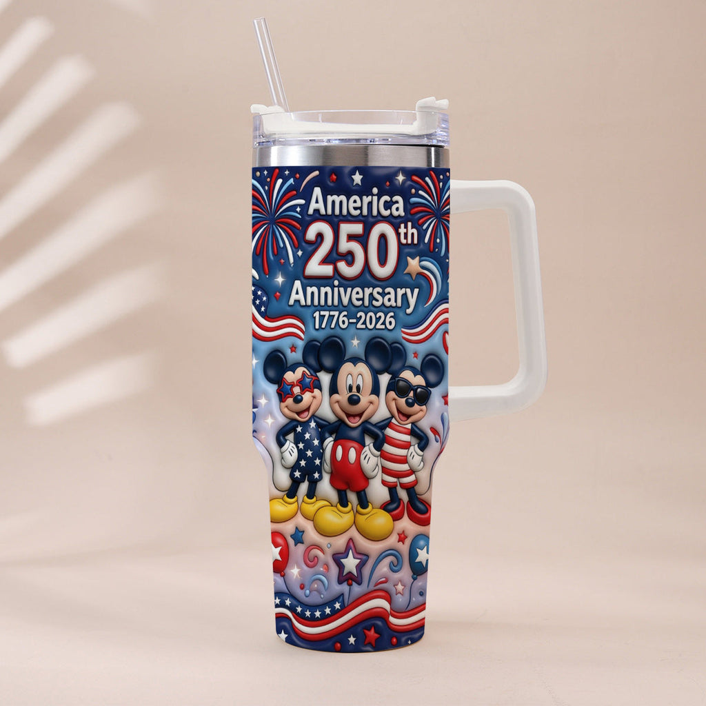 Personalized 250th Anniversary Mickey Mouse Tumbler with Handle Tumbler With Handle GradoCreations