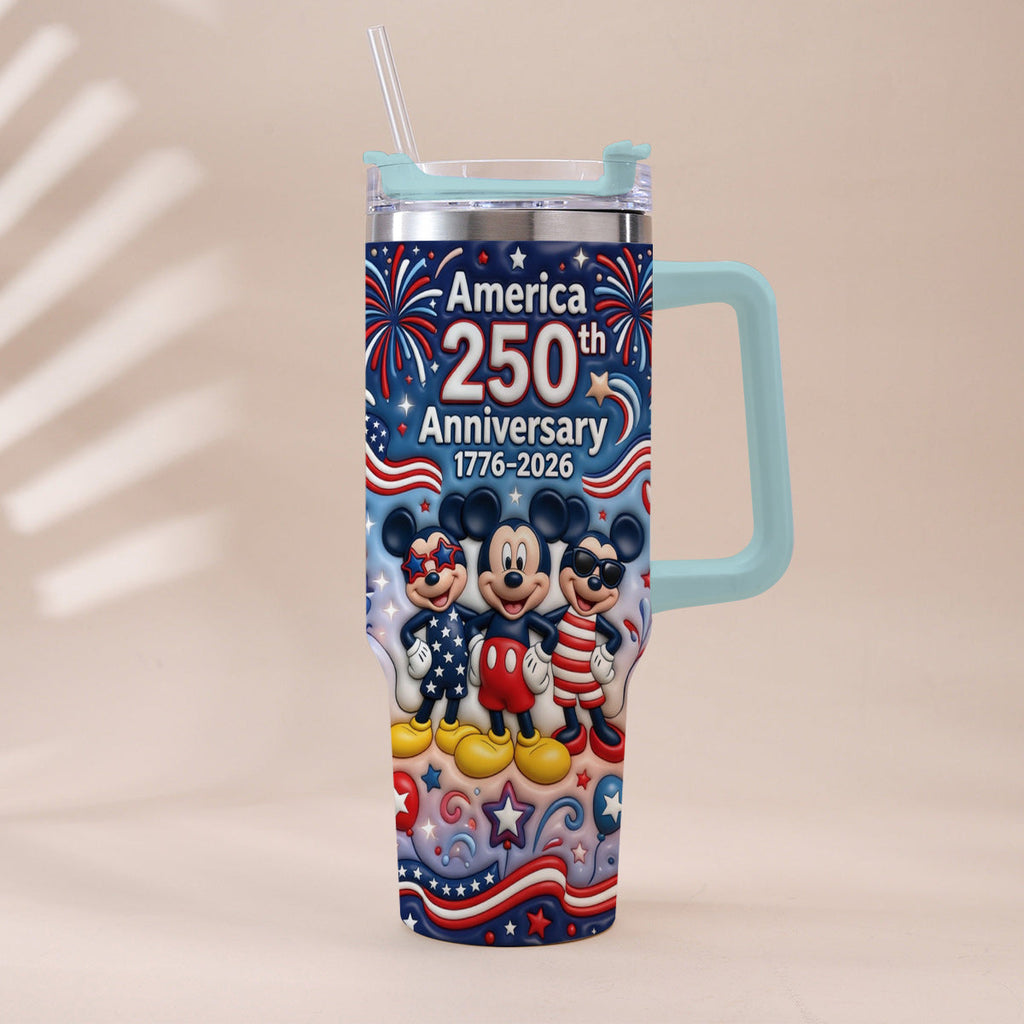 Personalized 250th Anniversary Mickey Mouse Tumbler with Handle Tumbler With Handle GradoCreations