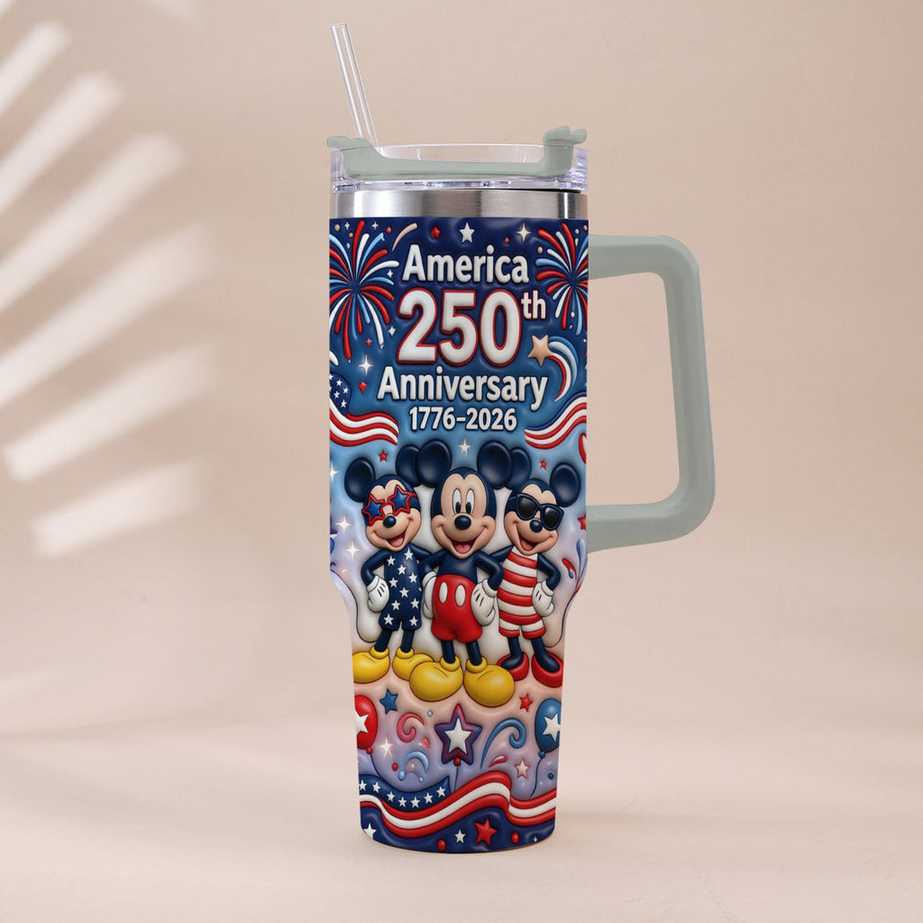 Personalized 250th Anniversary Mickey Mouse Tumbler with Handle Tumbler With Handle GradoCreations