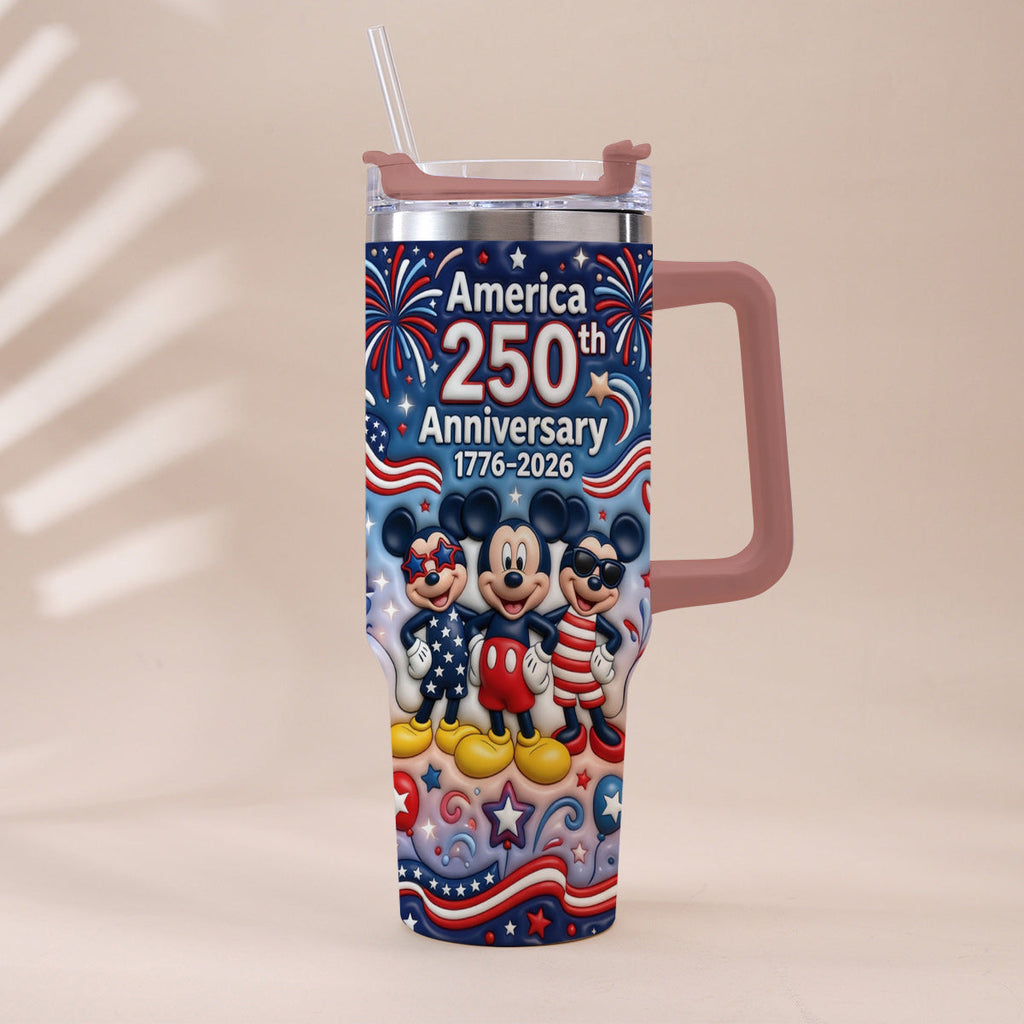 Personalized 250th Anniversary Mickey Mouse Tumbler with Handle Tumbler With Handle GradoCreations