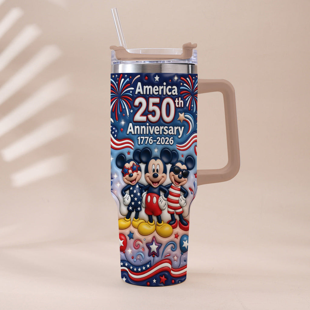 Personalized 250th Anniversary Mickey Mouse Tumbler with Handle Tumbler With Handle GradoCreations