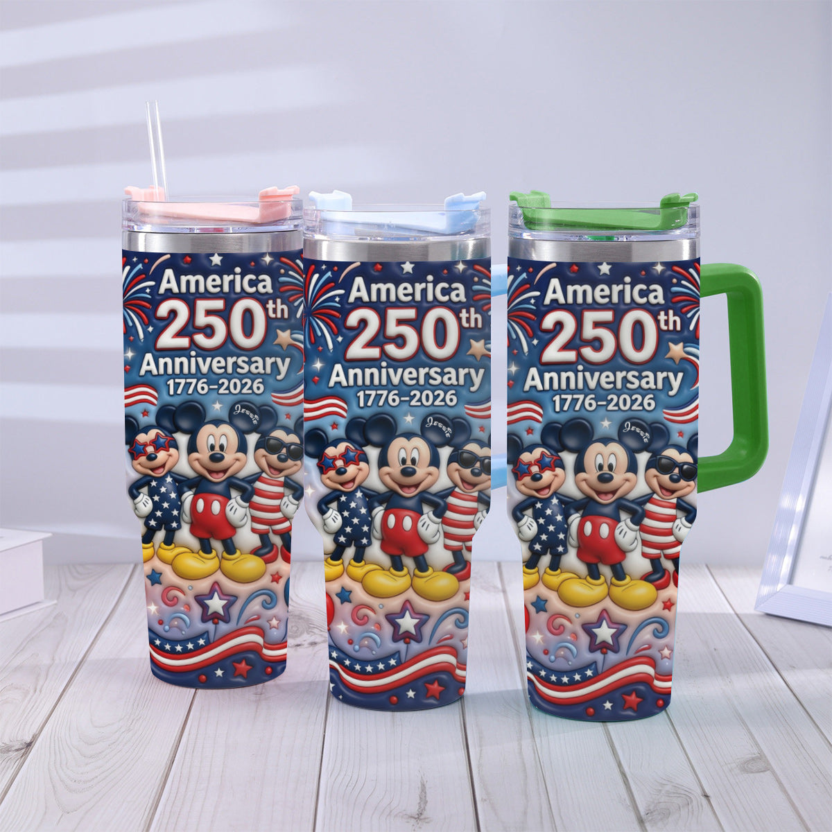 Personalized 250th Anniversary Mickey Mouse Tumbler with Handle Tumbler With Handle GradoCreations