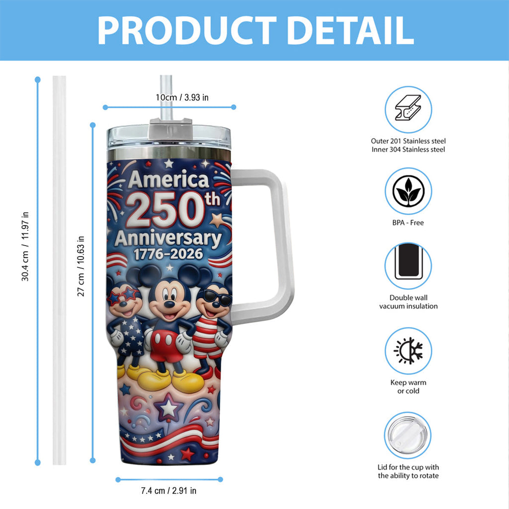 Personalized 250th Anniversary Mickey Mouse Tumbler with Handle Tumbler With Handle GradoCreations