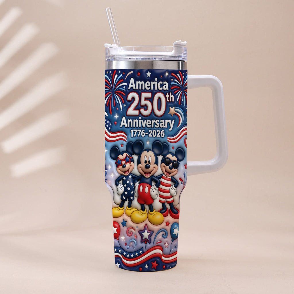 Personalized 250th Anniversary Mickey Mouse Tumbler with Handle Tumbler With Handle GradoCreations