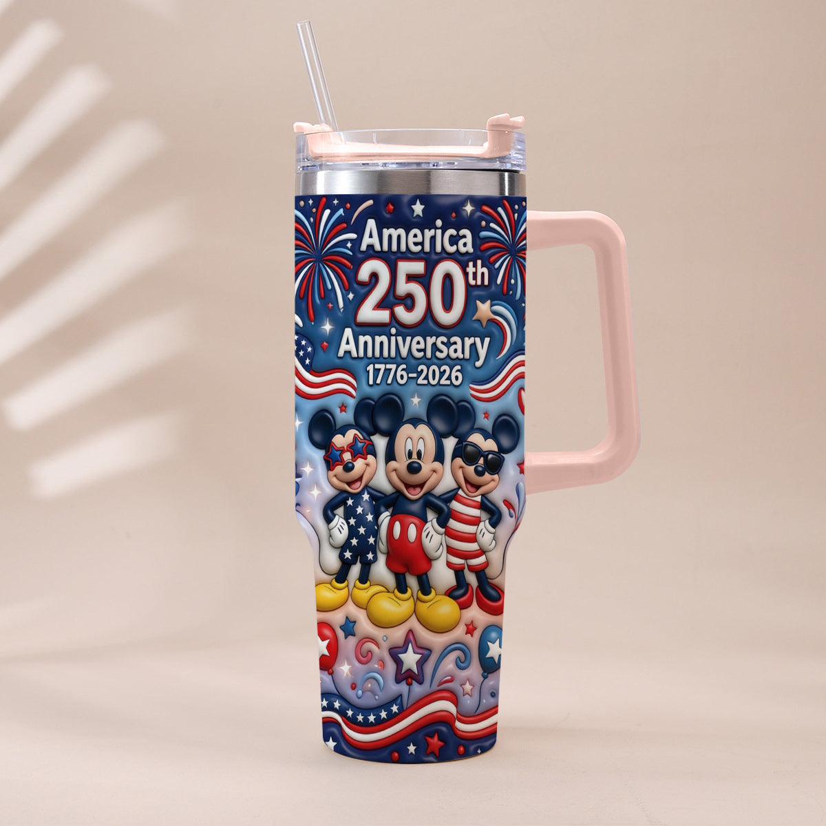 Personalized 250th Anniversary Mickey Mouse Tumbler with Handle Tumbler With Handle GradoCreations