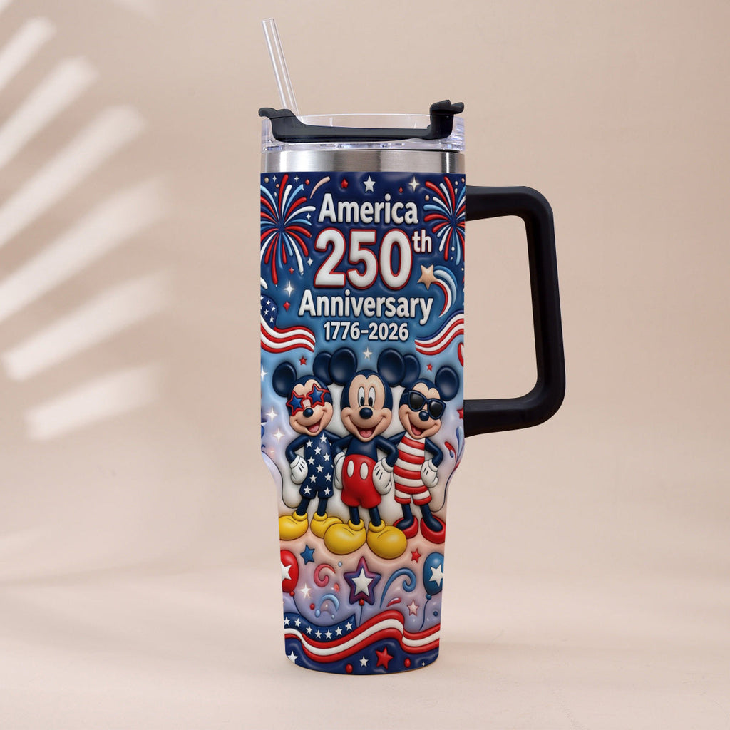Personalized 250th Anniversary Mickey Mouse Tumbler with Handle Tumbler With Handle GradoCreations