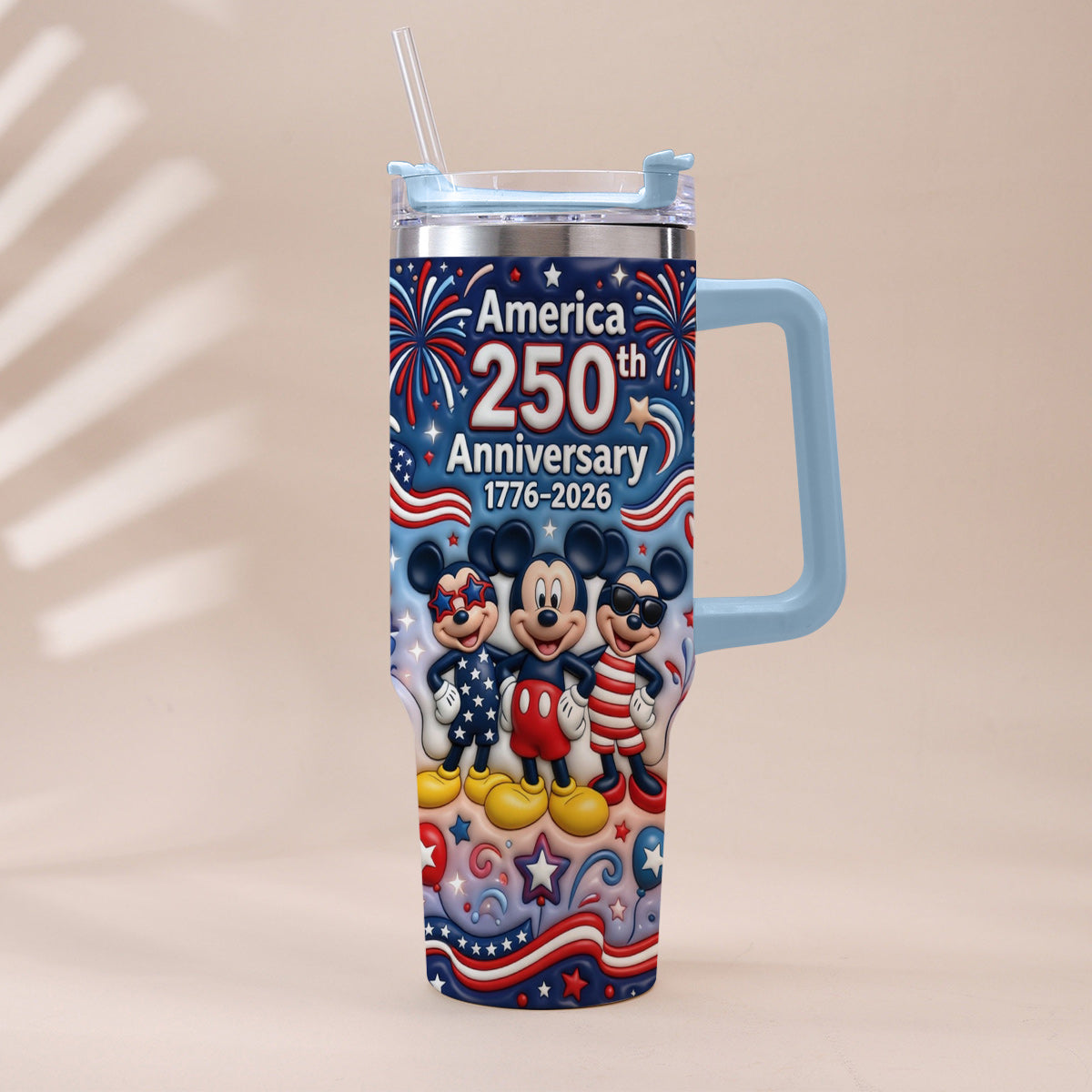 Personalized 250th Anniversary Mickey Mouse Tumbler with Handle Tumbler With Handle GradoCreations