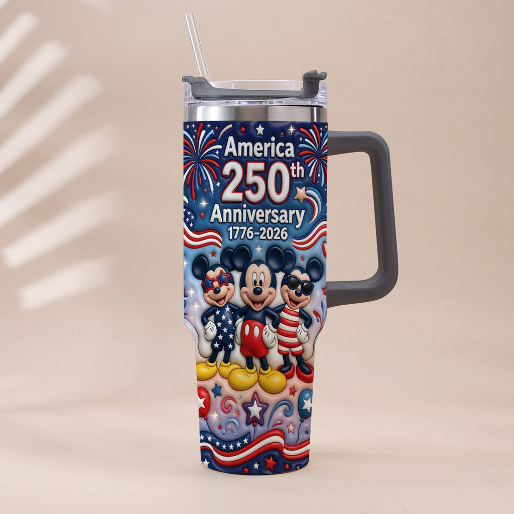 Personalized 250th Anniversary Mickey Mouse Tumbler with Handle Tumbler With Handle GradoCreations