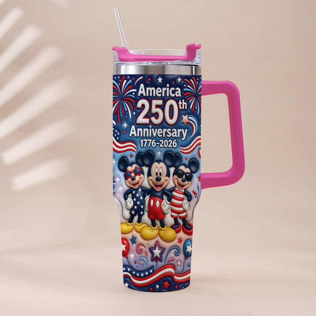 Personalized 250th Anniversary Mickey Mouse Tumbler with Handle Tumbler With Handle GradoCreations