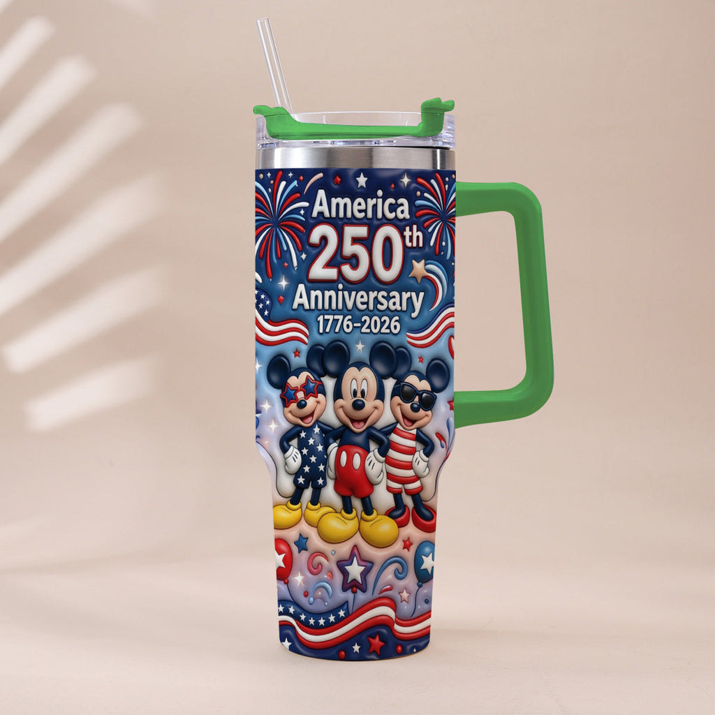 Personalized 250th Anniversary Mickey Mouse Tumbler with Handle Tumbler With Handle GradoCreations