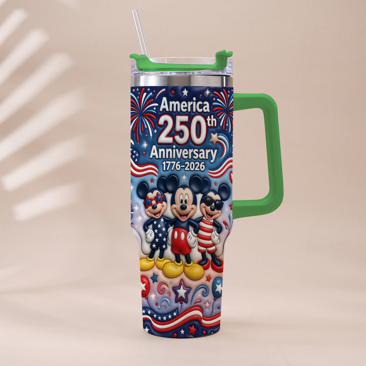 Personalized 250th Anniversary Mickey Mouse Tumbler with Handle Tumbler With Handle GradoCreations