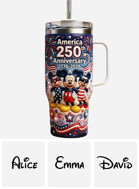 Personalized 250th Anniversary Mickey Mouse Tumbler with Handle Tumbler With Handle GradoCreations