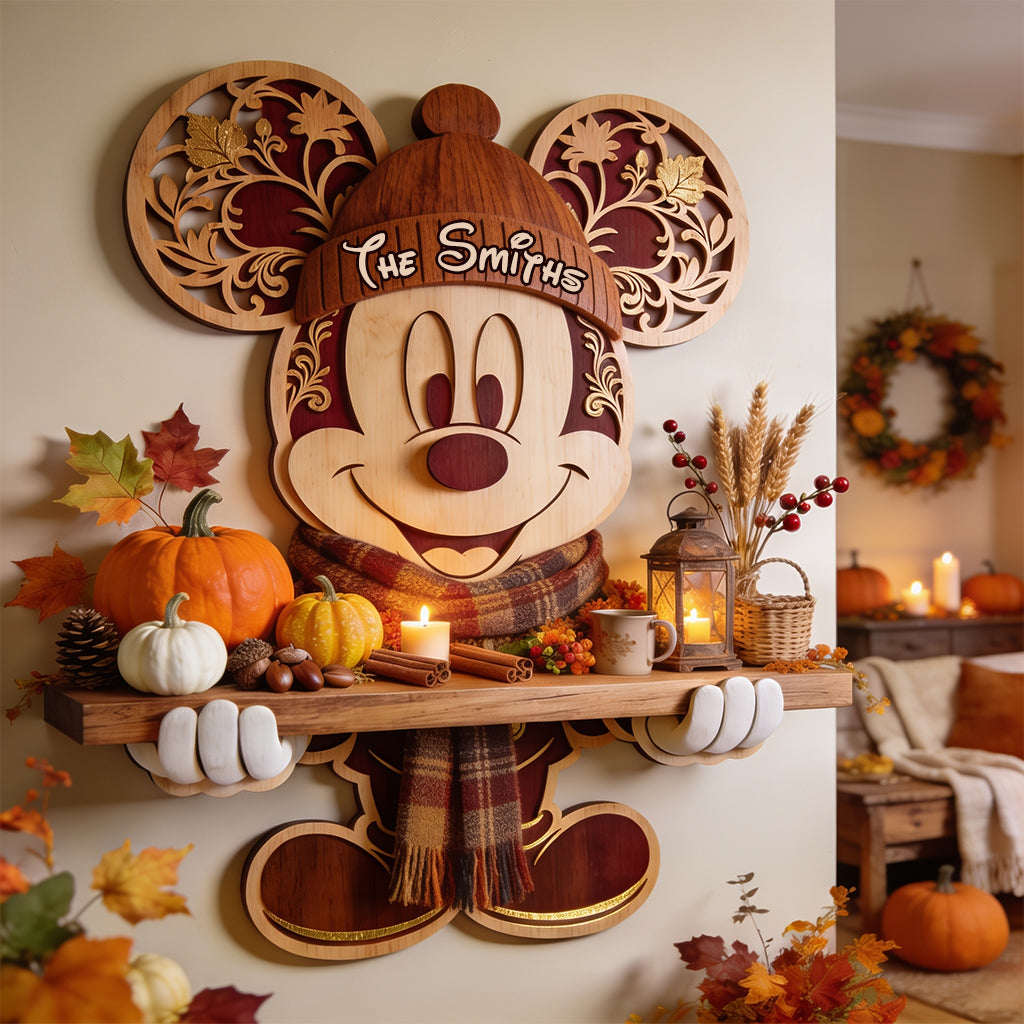 Personalized Mickey Mouse Wooden Floating Shelf for Family Gift Wooden Floating Shelf GradoCreations