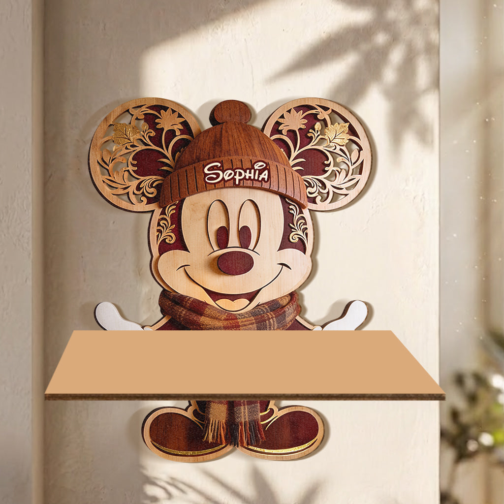 Personalized Mickey Mouse Wooden Floating Shelf for Family Gift Wooden Floating Shelf GradoCreations