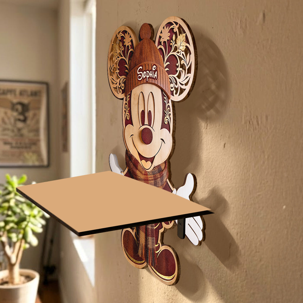 Personalized Mickey Mouse Wooden Floating Shelf for Family Gift Wooden Floating Shelf GradoCreations
