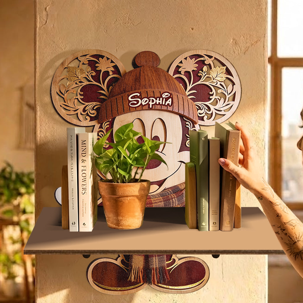 Personalized Mickey Mouse Wooden Floating Shelf for Family Gift Wooden Floating Shelf GradoCreations