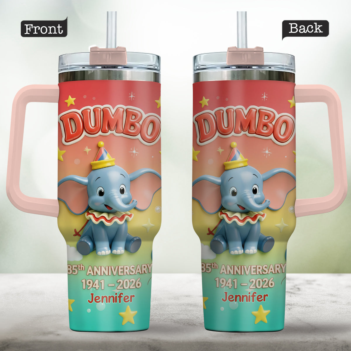 Personalized Baby Elephant Tumbler with Handle for 85th Anniversary Gift Tumbler With Handle GradoCreations