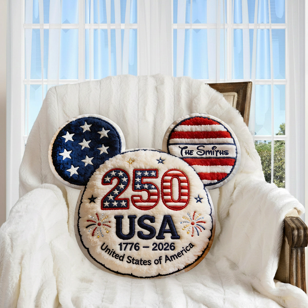 Personalized 250th Anniversary Mouse Ears Faux Fur Pillow Gift for Family Premium Faux Fur Pillow GradoCreations