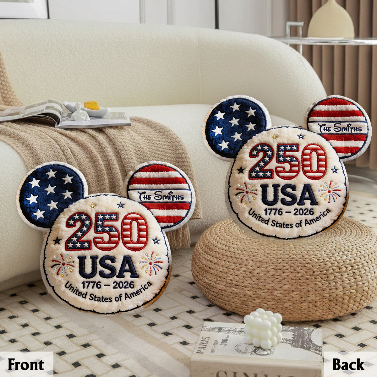 Personalized 250th Anniversary Mouse Ears Faux Fur Pillow Gift for Family Premium Faux Fur Pillow GradoCreations