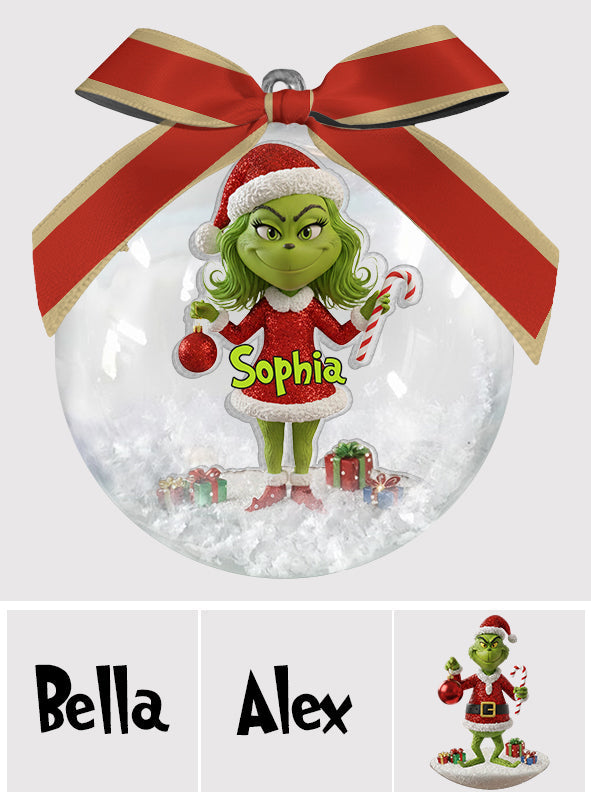 Personalized Grinch Snow Globe Ornament with Bow - Custom Christmas Gift Snow Globe Ornament With Bow GradoCreations