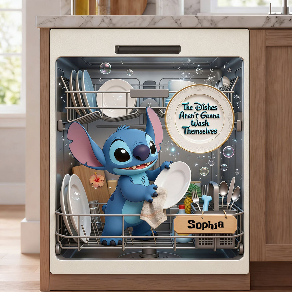 Funny Blue Alien Dishwasher Cover Custom Name Gift for Kids Dishwasher Cover GradoCreations