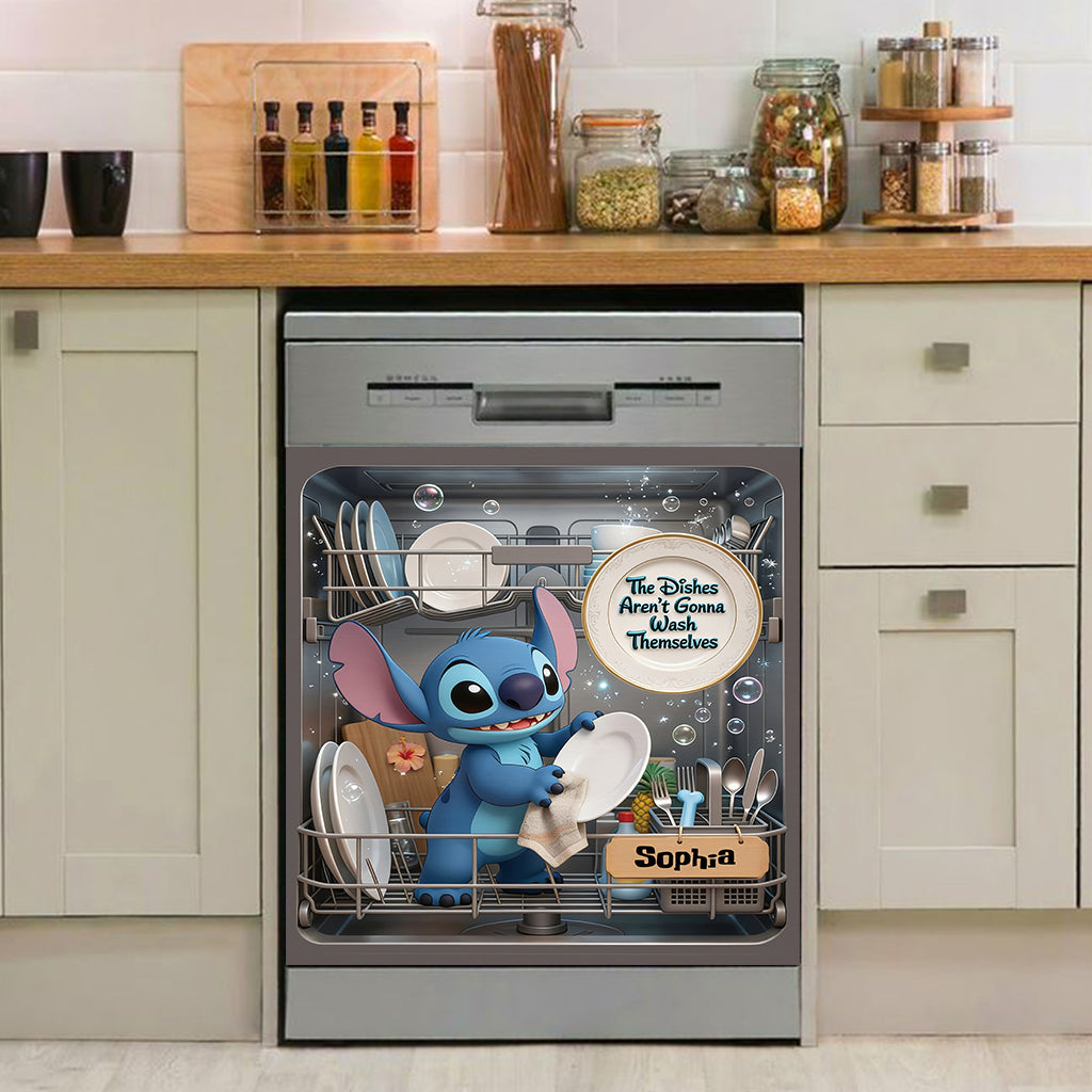Funny Blue Alien Dishwasher Cover Custom Name Gift for Kids Dishwasher Cover GradoCreations