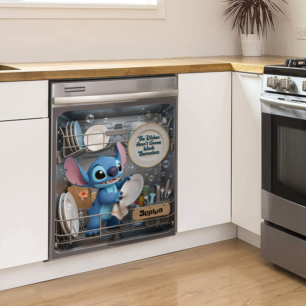 Funny Blue Alien Dishwasher Cover Custom Name Gift for Kids Dishwasher Cover GradoCreations