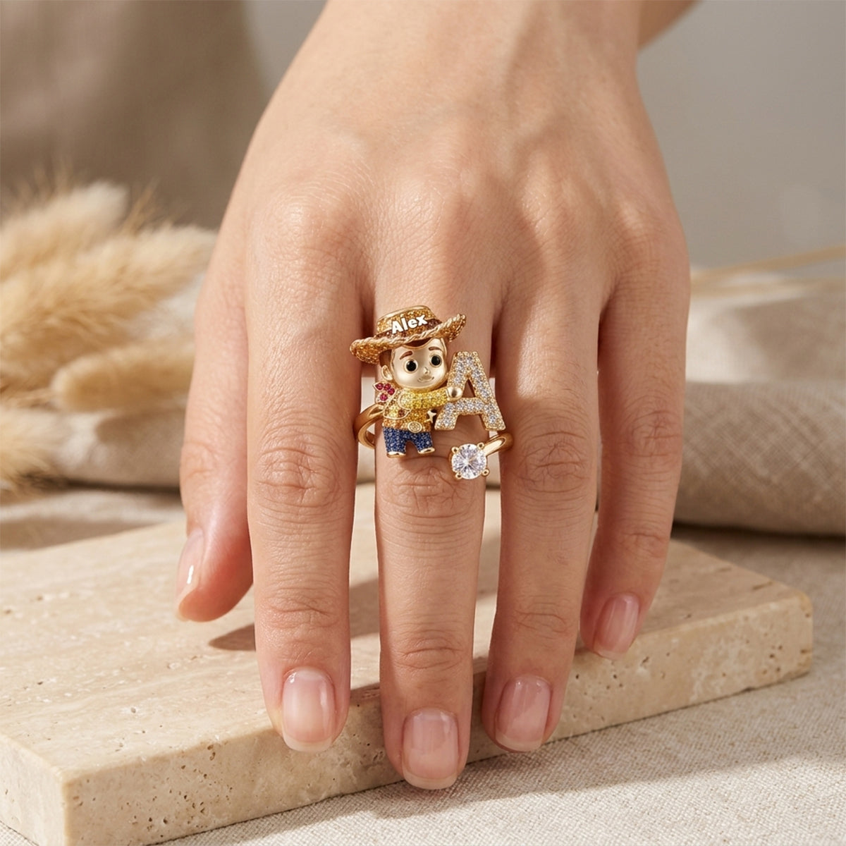 Personalized Kids Movie Theme Adjustable Ring Custom Name Gift Adjustable Shaped Ring GradoCreations