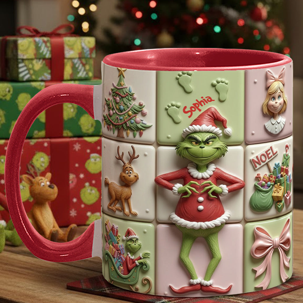 Personalized Christmas Accent Mug with Grinch Design for Kids Accent Mug GradoCreations
