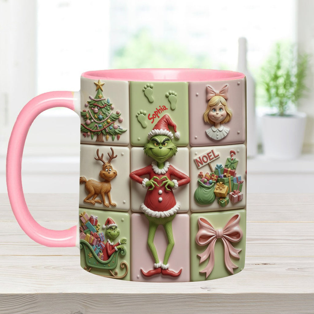 Personalized Christmas Accent Mug with Grinch Design for Kids Accent Mug GradoCreations